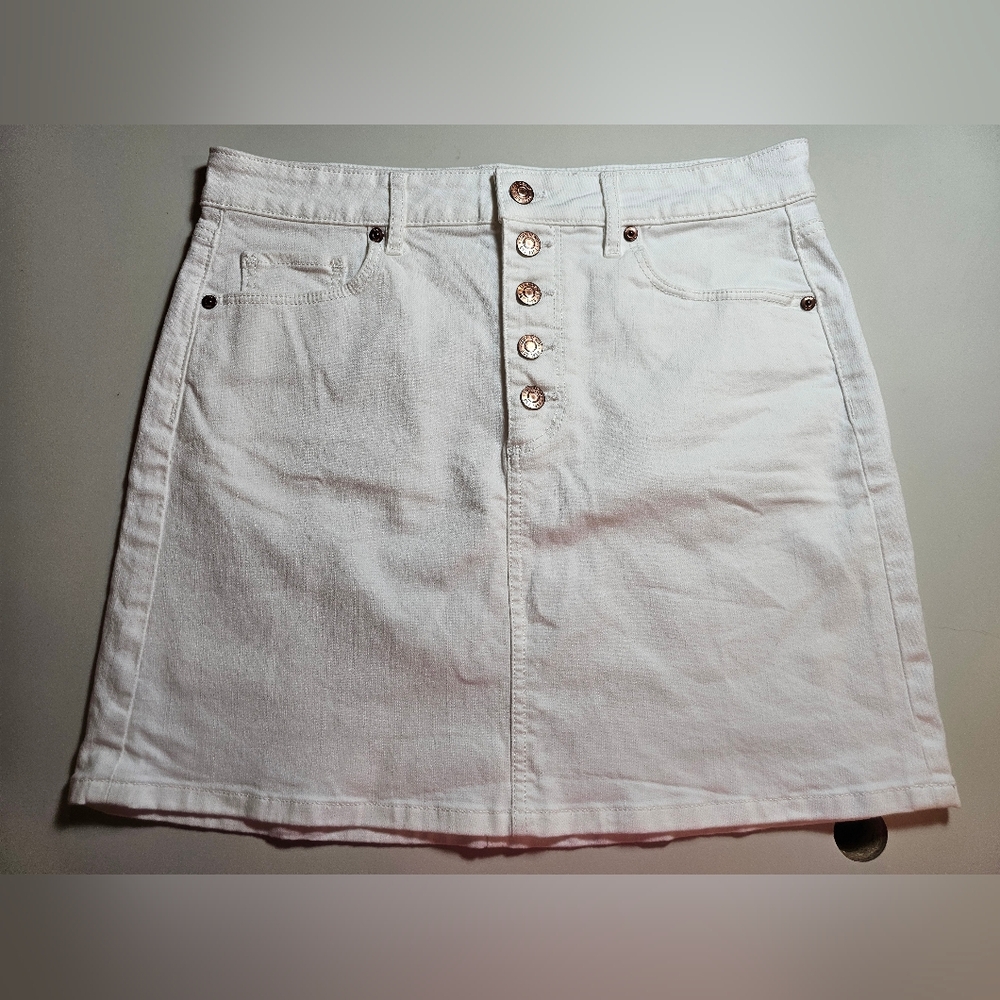 LOFT White A-Line Button-Front Denim Skirt